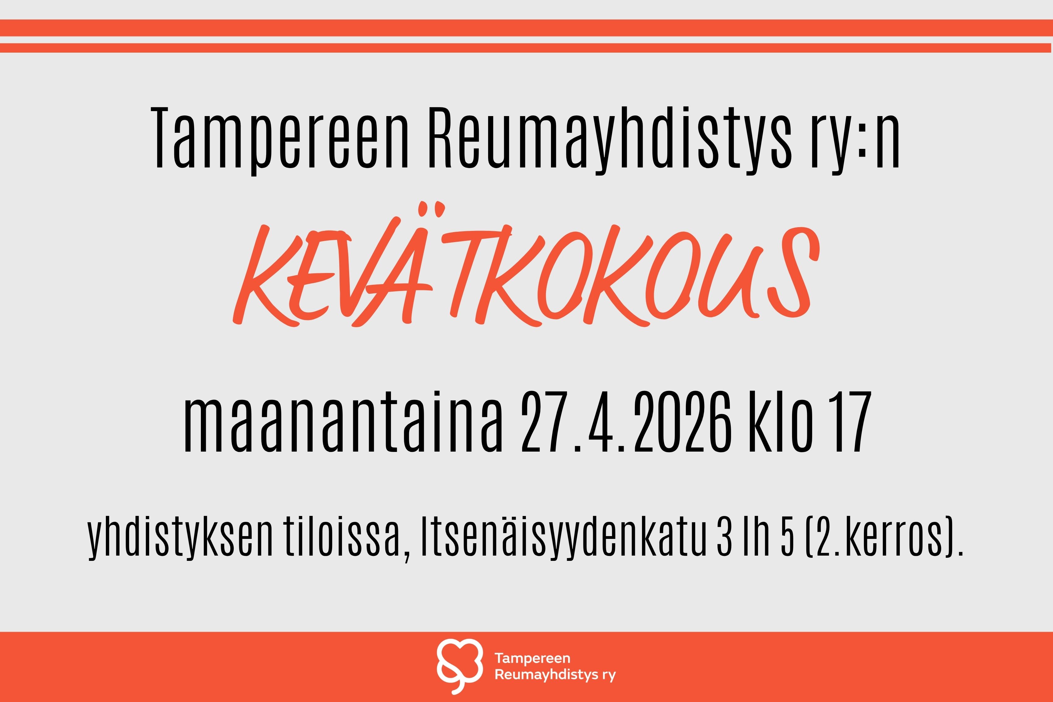 Yhdistyksen kevätkokous ma 27.4.2026 klo 17
