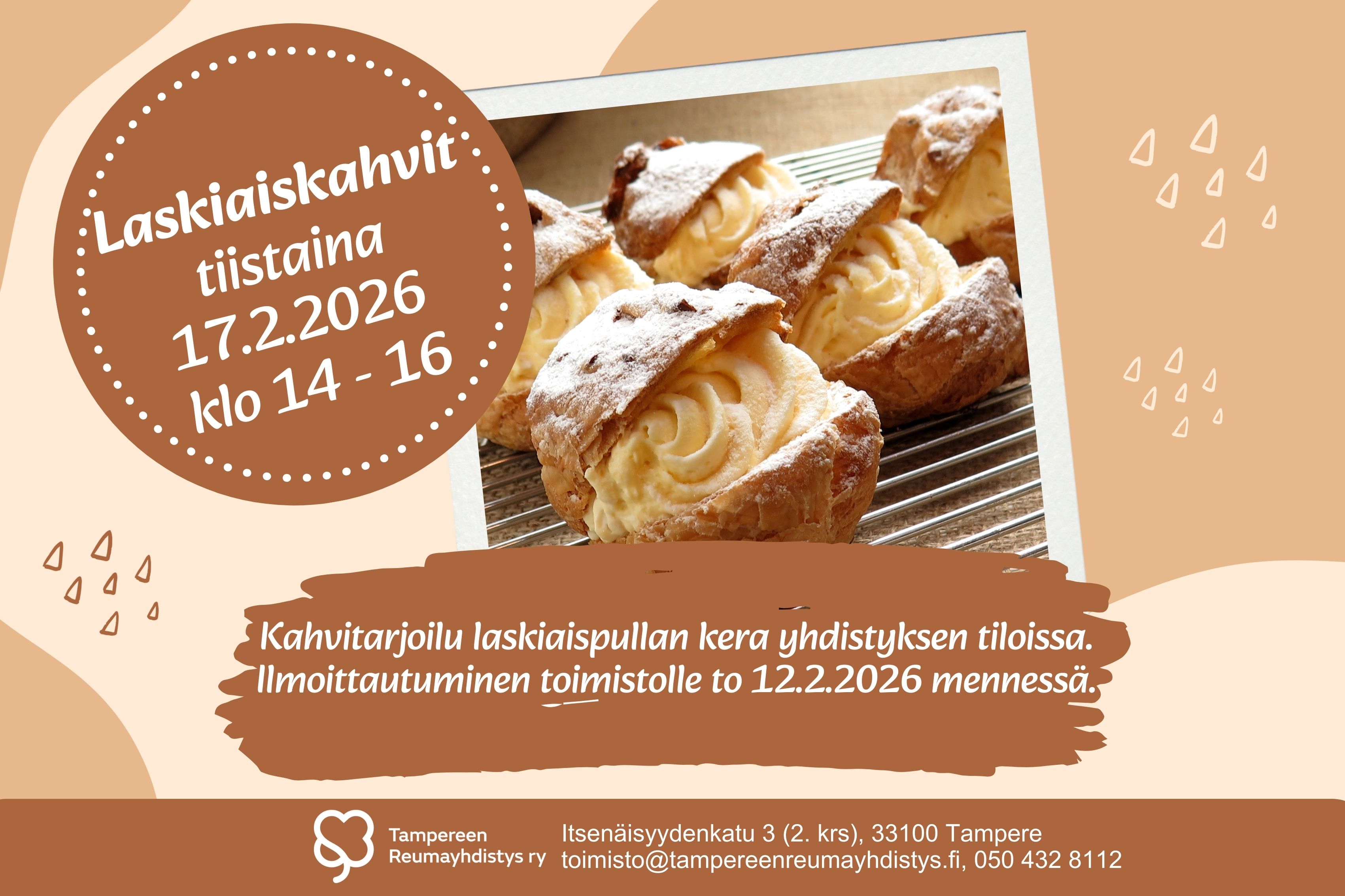 Laskiaiskahvit yhdistyksen tiloissa laskiaistiistaina 17.2.2026