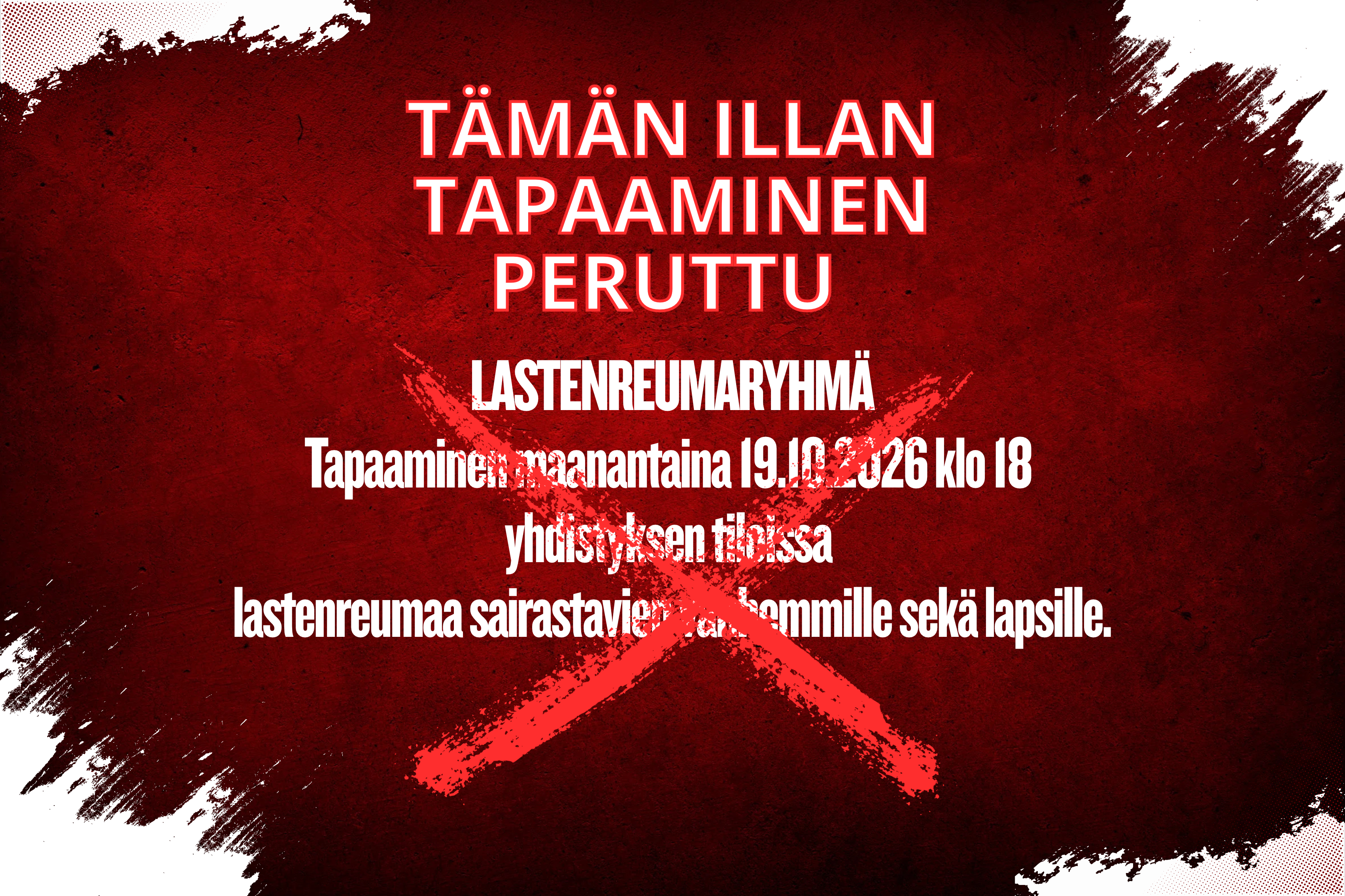 Lastenreumaryhmän tapaaminen 19.10.2026 peruttu